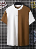 kkboxly  Men's Colorblock Print Trendy T-shirt, Crew Neck Short Sleeve Tops, Graphic Tee Men's Clothes Summer, Men's Outfits