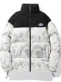 Men's Warm Stand Collar Contrast Cotton Padded Jacket Coat For Winter