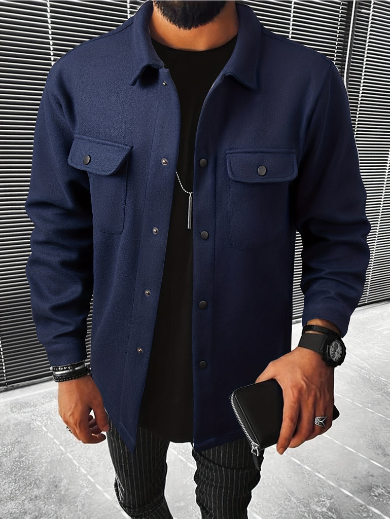 Men's Casual Single Breasted Coat, Chic Flap Pocket Jacket For Fall Wi – Kkboxly™ Men's Casual Single Breasted Coat, Chic Flap Pocket Jacket For Fall Wi – Kkboxly™