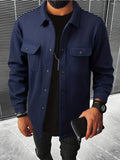 Men's Casual Single Breasted Coat, Chic Flap Pocket Jacket For Fall Winter