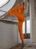 kkboxly  Y2K Top Stitching Two-piece Set, Zip Up Crop Top & Elastic Jogger Pants Outfits, Women's Clothing
