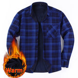 kkboxly  Men's Casual Plaid Pattern Men's Long Sleeved Plus Fleece Shirt With Chest Pocket, Men's Plush Thick warm Button Shirt For Autumn And Winter