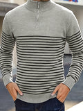 All Match Knitted Striped Sweater, Men's Casual Shirt Middle Stretch V Neck Pullover Sweater For Men Fall Winter