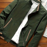 kkboxly  Men's Fashion Casual Mature Band Collar Jacket For Spring/autumn, Oversized Loose Fit Long Sleeve Coat For Males, Men's Clothing, Plus Size