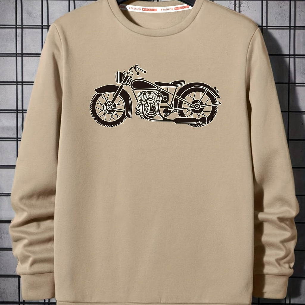 kkboxly  Motorcycle Print Men's Crew Neck Long Sleeve Sweatshirt, Casual Wear, Graphic Pullover, Men's Clothing For Spring Fall Winter