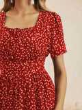 Kkboxly  Heart Print Midi Dress, Square Neck Drop Shoulder A-Line Dress, Women's Classic Casual Dresses For All Seasons, Women's Clothing