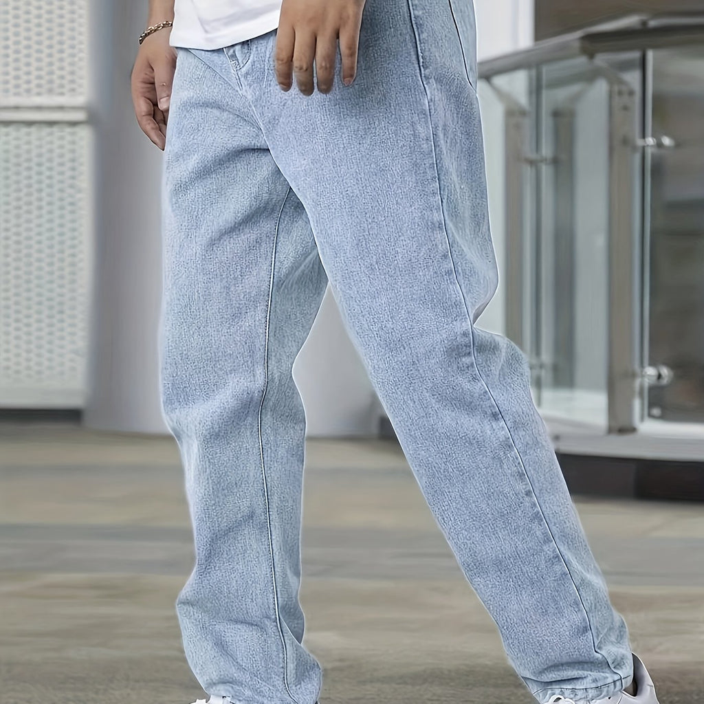 kkboxly Loose Fit Wide Leg Jeans, Men's Casual Distressed Chic Denim Pants