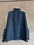 kkboxly  Men's Stylish Stripe Pattern Comfy Denim Jacket With Pockets, Casual Breathable Lapel Button Up Long Sleeve Top For City Walk Street Hanging Outdoor Activities