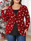 2 In 1 Plus Size Christmas Print T-shirt, Elegant Long Sleeve Top For Spring & Fall