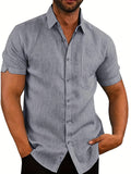 2025 kkboxly  Plus Size Men's Casual Solid Shirt For Outdoor/workout, Trendy Oversized Loose Fit Short Sleeve Shirt Tops For Big & Tall Males, Men's Clothing