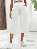 kkboxly  Minimalist Buttoned Wide Leg Elastic Waist Pants, Casual Versatile Solid Buttons Pants, Women's Clothing