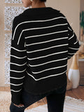 kkboxly  Striped Print Drop Shoulder Knit Sweater, Casual V Neck Long Sleeve Sweater, Women's Clothing