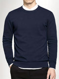 kkboxly  All Match Knitted Solid Sweater, Men's Casual Warm Slightly Stretch Crew Neck Pullover Sweater For Men Fall Winter