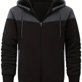 kkboxly  Warm Thick Fleece Lined Coat Solid Color Men's Hooded Jacket Fleece Lined Casual Long Sleeve Sherpa Lined Hoodies With Zipper Hooded Coat For Autumn Winter