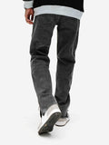 kkboxly  Loose Fit Ripped Jeans, Men's Casual Street Style Side Zipper Straight Leg Jeans