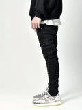 Men's Solid Color Multi-pocket Skinny Jeans For Autumn And Winter