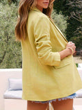 Solid Lapel Collar Single Button Blazer, Casual Pocket Long Sleeve Blazer For Work, Women's Clothing
