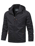 kkboxly  Men's Fall/Winter Casual Lightweight Waterproof Windbreaker Hooded Jacket With Zipped Pockets