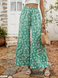 kkboxly  Leaves Print Wide Leg Pants, Vacation High Waist Long Length Pants, Women's Clothing