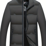kkboxly  Men's Padded Jacket, Men Casual Padded Coat Windbreaker Zipper Pocket Stand Collar For Men Winter