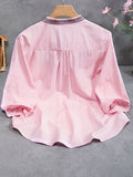 kkboxlyStand Collar Button Front Blouse, Elegant 3/4 Sleeve Blouse, Women's Clothing