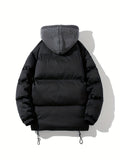 kkboxly  Plus Size Mens Puffer Jacket Winter Zipper Hooded Jacket Coat, Thickened Thermal Coat Looses Oversize Solid Color Jacket With Hat