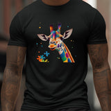 kkboxly Giraffe And Puzzle Pieces Print T Shirt, Tees For Men, Casual Short Sleeve T-shirt For Summer