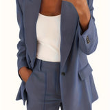 kkboxly  Solid Lapel Pocket Blazer, Elegant Long Sleeve Blazer For Spring & Fall, Women's Clothing
