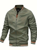 kkboxly  Men's Casual Stand Collar Baseball Jacket Coat Regular Fit College Hipster Windbreaker For Spring Autumn