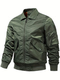 realaiot  Men's Stylish Sports Jacket, Casual Windproof Motorcycle Jacket With Pockets For Spring And Autumn