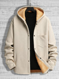 kkboxly  Warm Fleece Hooded Jacket, Men's Casual Medium Stretch Button Up Jacket Coat For Fall Winter