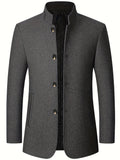 kkboxly  Warm Wool Blend Jacket Coat, Men's Casual Stand Collar One Breasted Jacket For Fall Winter, Father's Gift
