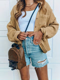 2025 kkboxly  Waffle Solid Jacket, Casual Button Front Long Sleeve Outerwear, Women's Clothing