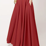 kkboxly  Pleated Long Skirt, Loose Solid Casual Skirt For Spring & Summer, Women's Clothing