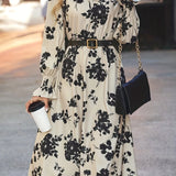 kkboxly  Floral Print Tie Front Dress, Elegant Cinched Waist Long Sleeve Dress, Women's Clothing