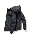 kkboxly  Detachable Hood Waterproof Camo Pattern Men's Jacket, Men's Casual Zip Up Jacket For Spring Fall Outdoor