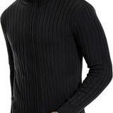Plus Size Men's Solid Textured Sweater Slim Fit Knit Tops, Men's Clothing Band Collar Cardigan For Spring Fall Winter