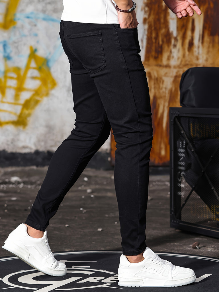 kkboxly  Men's Casual Skinny Jeans, Chic Street Style Medium Stretch Denim Pants