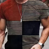 kkboxly  Stylish Color Block 3D Digital Pattern Print Men's Graphic T-shirt, Causal Comfy Tees, Short Sleeve Pullover Tops, Men's Summer Outdoor Clothing