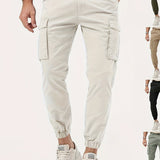 kkboxly  Trendy Solid Cargo Pants, Men's Multi Flap Pocket Trousers, Loose Casual Outdoor Pants, Men's Work Pants Outdoors Streetwear Hip Hop Style