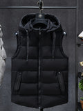 kkboxly  Men Trendy Sleeveless Down Thermal Hooded Vests Jackets Zipper Outdoor Winter Casual Waistcoat Windproof Jacket