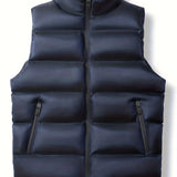 kkboxly  Warm Winter Vest, Men's Casual Zipper Pockets Stand Collar Zip Up Vest For Fall Winter