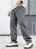 kkboxly  Loose Fit Wide Leg Jeans, Men's Casual Street Style Denim Pants For All Seasons