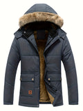 kkboxly Men's Casual Warm Thick Jacket, Windproof Fleece Lined Hooded Jacket