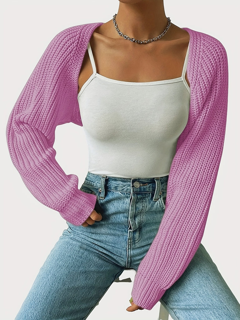 Solid Loose Crop Cardigan, Casual Long Sleeve Cardigan For Spring & Fall, Women's Clothing