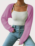 Solid Loose Crop Cardigan, Casual Long Sleeve Cardigan For Spring & Fall, Women's Clothing