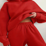kkboxly  Casual Solid Two-piece Set, Drop Shoulder Long Sleeve Hoodies & Elastic Waist Jogger Pants Outfits, Women's Clothing