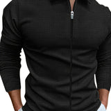 kkboxly  Men's Jacket Waffle Pattern Coat Jackets Lapel Hipster Full Zip Up Coats Streetwear Jacket