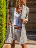 Striped Open Front Blazer, Elegant Long Sleeve Lapel Blazer, Women's Clothing
