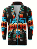 kkboxly  Men's Trendy Irregular Pattern Trench Coat, Casual Wool-like Fabric Thermal Warm Overcoat For Fall Winter